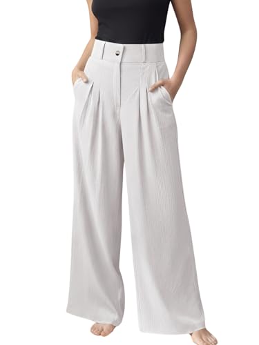 Image of GRECIILOOKS Trousers for Women High Waist | Wide Leg Trousers | Office Wear Pleated Korean Pants for Women's | Elegant Formal Pants