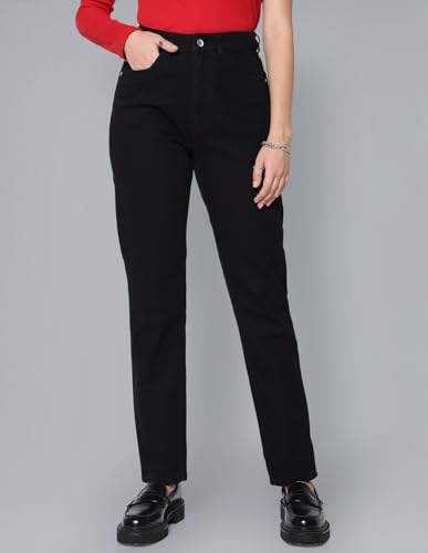 Image of Flying Machine Women's Straight Fit Jeans| Solid | High Rise | Stretchable | Jeans for Woman