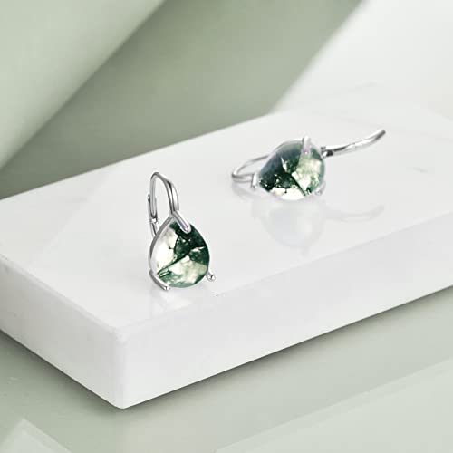 925 Sterling Silver Moss Agate Opal Larimar Turquoise Black Onyx Rose Quartz Amethyst Garnet Moonstone Leverback Earrings for Women Teardrop Hoop Earrings Birthstone Jewelry3