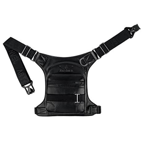 Sacoche de jambe moto cuir noir sac ajustable étanche pour motard