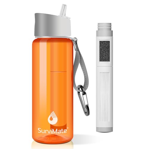SurviMate Botella de agua filtrada de ultra filtración de 5 etapas de 0,01 μm, material sin BPA, certificado NSF/ANSI 42 y 372, botella de filtro de agua portátil para supervivencia, camping,