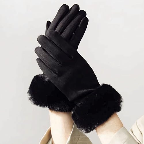 TRIXES Luxuriöse Touchscreen-Damenhandschuhe mit Fellbesatz – Winter-Thermohandschuhe in Einheitsgröße – in Geschenkbox
