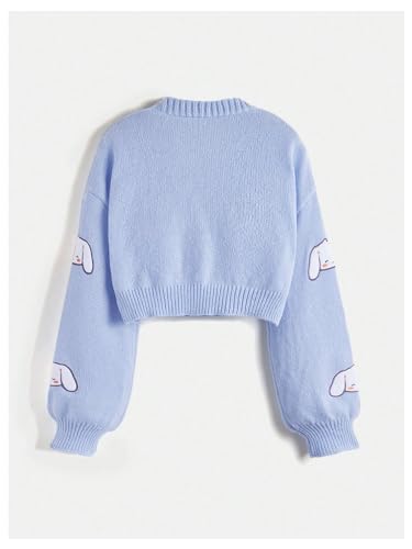 SweatyRocks Women's Cardigan Cartoon Long Sleeve Button Down V Neck Drop Shoulder Cropped Sweater Tops2