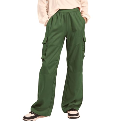 Lightweight Silky Jogger Pants for Girls Kids & Toddler Warm Weather Cargo Loose High Waisted Pants