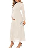 CYCLAMEN Formal Maternity Dress Sparkly Halter Neck A-Line Maxi Gown Baby Shower Pregnancy Photoshoot Wedding Guests, Off-white, XL