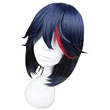 Anime KILL la KILL Matoi Ryuko Short Blue With Red Heat Resistant Hair Cosplay Costume Wig + Track + Wig Cap