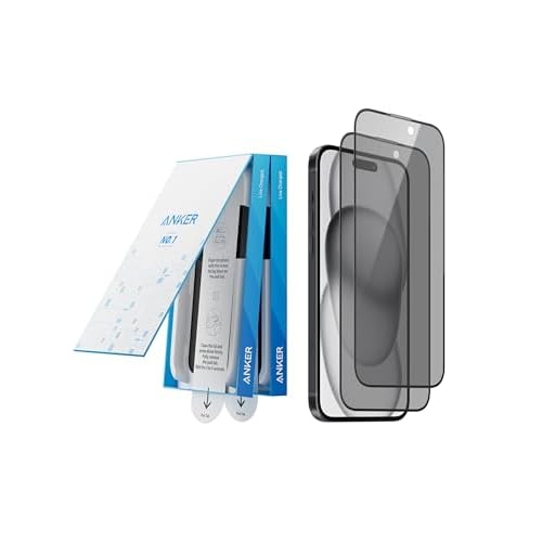 Anker 2 Pack for iPhone 15 Plus Privacy Screen Protector, Anti-Spy HD Tempered-Glass Privacy Screen Protector, Easy Installation Exclusively for iPhone 15 Plus (2-Pack)