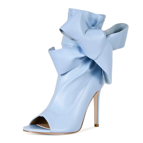 Maiyang Women Open Round Toe Side Bowknot Ankle Boots Pull on Stiletto High Heels Trendy Party Prom Daily Booties Size 4-16 US