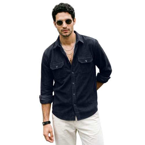 Image of Urbano Fashion Men's Corduroy Full Sleeve Regular Fit Solid Overshirt with Utility Pockets