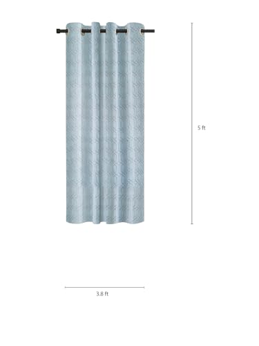 Image of Cortina Striped Light-Filtering Polyester Curtains 5 feet Long Set of 2 for Window [ Opacity: 50-60%, Color: Light Blue, Knitting Foil Curtains -160 GSM ]