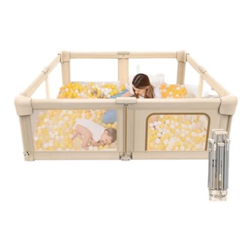 TAESTAR Playpen Baby Cage Play Area Foldable Playpen for Babies and Toddlers Free Installation Playard Fence Activity Center For Kid's Safety Indoor Door (Light yellow,51x51