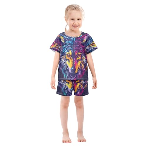 senya Short Sleeve Pajamas Sets Summer Cotton Sleepwear Cute Bohe Wolf Head3