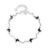 VANA JEWELRY Butterfly Bracelet 925 Sterling Silver Black Butterfly Link Bracelet Black White Gold Plated Women Girls Fashion Jewelry Gift for Her Anniversary Birthday Party Presents (butterfly-Black)