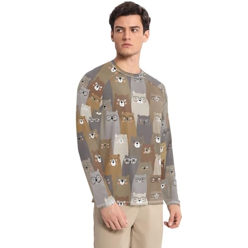 Mens UV Protection Shirts Rash Guard Long Sleeve UPF 50+ Bear Cute Brown Quick Dry S3