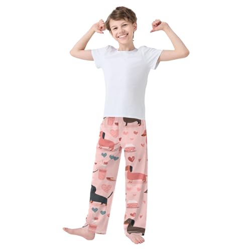 Dachshund Sweet Love Boys Long Pants Soft Trousers Elastic Waist Kids Lounge Bottoms with Pockets S-XL3