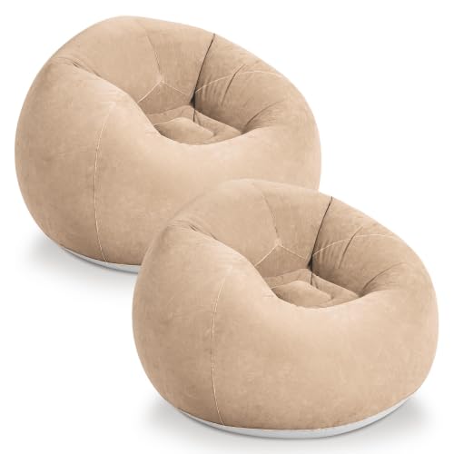 WLIVE 2 Pcs Inflatable Bean Bag Chair for Kids Adults No Filler Comfy Suit for Dorm Gaming Room Indoor Outdoor 2 Beige