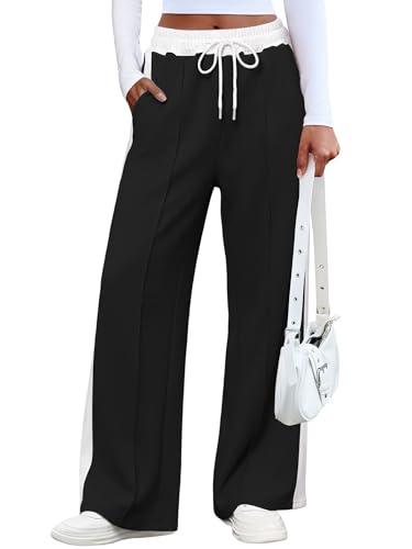 Wide Leg Sweatpants Women High Rise Color Block Sweat Pants 2025 Teen Girl Baggy Jogger Sweatpant with Pockets2