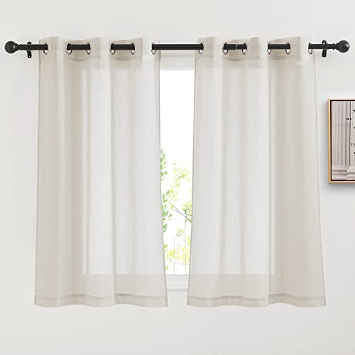 NICETOWN Short Linen Curtains for Kitchen, Grommet Small Window Curtains Linen Weave Window Treatment Privacy with Light Filtering for Cafe/Bathroom, Natural, W36 x L54, 2 Panels