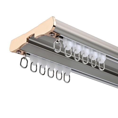 Tringle à rideau de plafond en aluminium à double rangée de 102 006 cm, 5 couleurs (gris 213,4 cm), parfaite pour les rideaux de douche et de salle de...