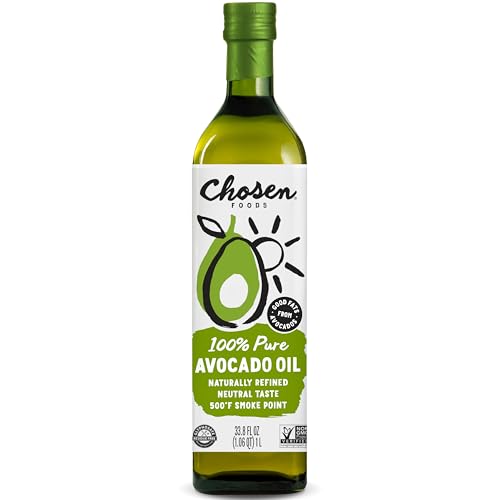 Chosen Foods Avocado Oil, 1 Liter - All Purpose Cooking Oil made from 100% Pure Avocados - Non-GMO, Gluten-Free, Keto Friendly, Glyphosate Free - 33.8 Fl Oz (Pack Of 1)