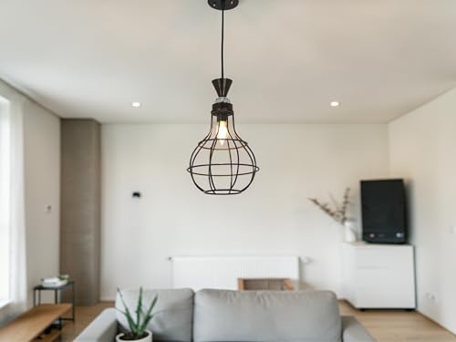 Image of Prop It Up Modern Cage Pendant Light for Bedroom & Living Room | Industrial Hanging Ceiling Lamp with Metal Frame | Decorative Ambient Lighting for Home, Cafe & Dining Area | E27 Holder