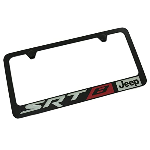 Jeep Red SRT-8 Black Coated Metal License Plate Frame Holder