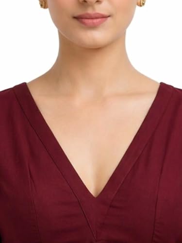 Image of Thevasa Women's Everyday Divine Depth V Neck Half Sleeves Blouse