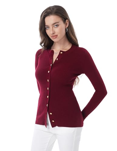 AmélieBoutik Women Crew Neck Long Sleeve Button Down Open Front Cardigan Casual Knit Classy Tops2