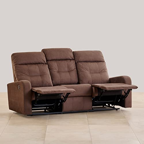 Image of Home Centre | Helios Toledo Fabric 3-Seater Manual Recliner | Recliner Sofa for Living Room | Solid Wood | Brown | 2 Year Warranty