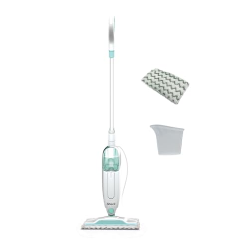 Shark Steam Mop, Lightweight Steam Mop for Hard Floors with 2 Machine Washable Cleaning Pads & Fill Flask, 375ml Capacity, 5.5m Power Cord, 30 Second Heat-Up, White & Green S1000UK