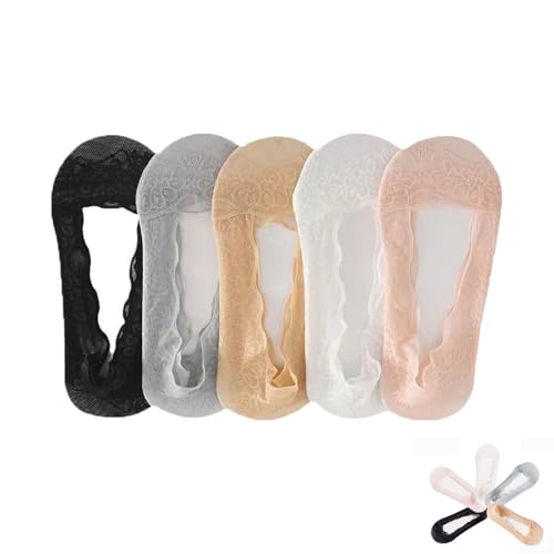 Pleteffect Socks, Lace No Show Liner Sock,5 Pairs Casual Lace Low Cut Liner, Ultra Thin Non-Slip Casual Boat ﻿