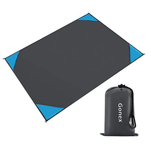Gonex Alfombras Playa Manta Picnic Suelo Camping Esterilla Anti Arena Lona Impermeable Exterior Colchón Cubierta para Jardín Parque Piscina Acampada Viaje al Aire Libre (Negro: 200 x 140 CM)