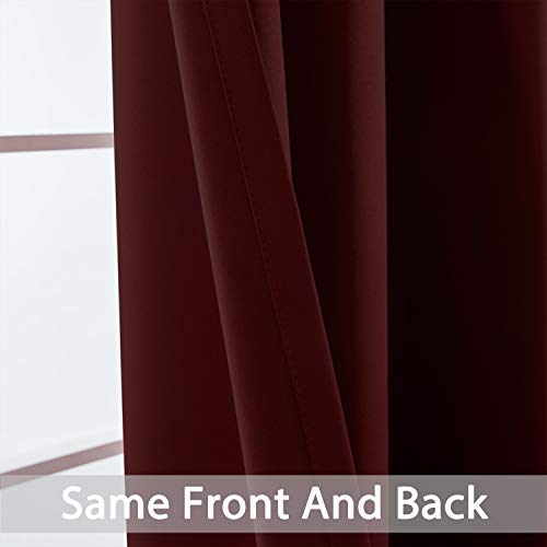 Yakamok Treatment Blackout Thermal Insulated Room Darkening Solid Grommet Curtains/Drapes for Bedroom,Bonus 2 Tie Backs Included (Burgundy Red,52x72-inch, 2 Panels)