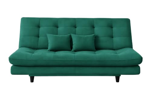Image of 3-Seater Velvet Sofa Cum Bed | Tufted Convertible Sleeper Sofa | Plush Cushioned Seating | Space-Saving Design for Living Room, Bedroom & Office | Green