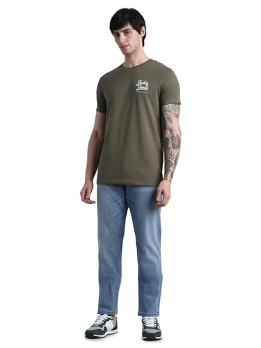 Image of Jack & Jones Men Pure Cotton Typography Printed Slim Fit T-Shirt