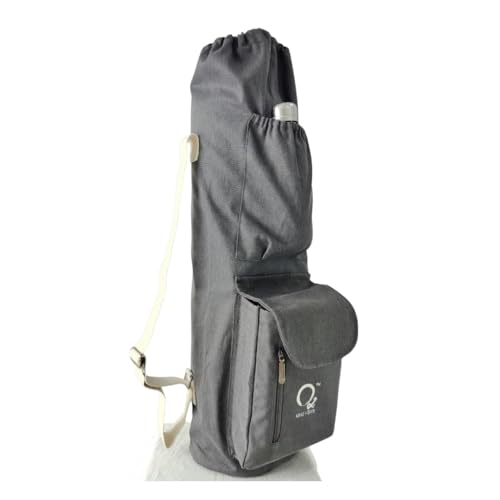 Image of O2 Yoga Mat Bag | Block Style Cotton Yoga Mat Carry Bag with Adjustable Double Straps | Yoga Block Pocket with Bottle Holder | Yoga Mat Cover Bag for Women & Men | Fits 2mm-10mm Mats - Dark Grey