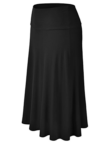 EIMIN Women's Solid Flared Lightweight Elastic Waist Classic Midi Skirt (S-3XL)2