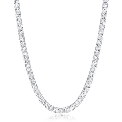 KRKC Tennis Necklace for Men 14K White Gold Plated 1 Row AAAAA+ Cubic Zirconia Link Chain with 3-5mm Width Durable Tennis Chain Jewelry Christmas Gift (18-24 Inches) Hypoallergenic