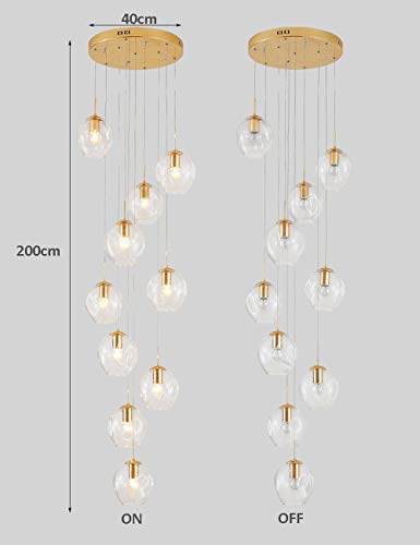 10 Glass Balls Staircase Chandelier Long Pendant Light Duplex Building Large Chandelier Living Room Villa Hollow Modern Minimalist Staircase Lamp 40x200cm (color : Clear)