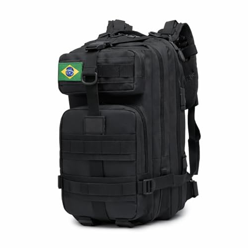 Mochila Tática 30L Masculina e Feminina - Resistente, Impermeável e Multiuso com 1 Bandeira de Presente(Preto)