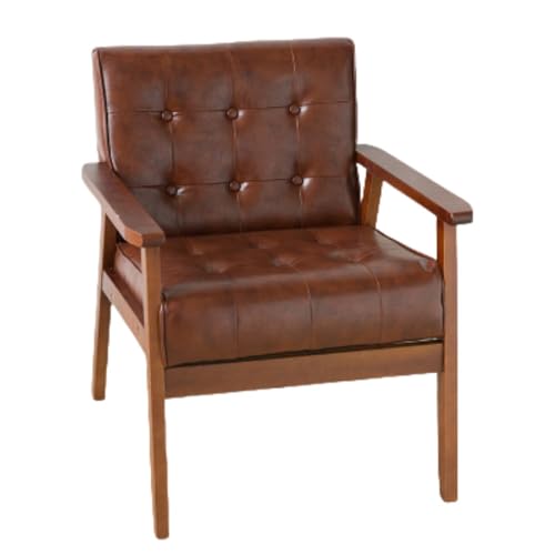 Lopres カフェソファ 1人掛け PUレザー厚手クッション 肘掛け付き 天然木脚 洋食屋 ミルクティー屋 デザート屋 レトロ無垢材 おしゃれで一人暮らしにも最適 モダンでシンプル クッション性が良い (コーヒー色)