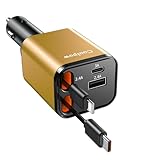 4 EN 1 Cargador Coche USB C, 69W Cargador Mechero Coche【180° Plegable】 Car Charger Adaptador Móvil Coche con 2 Cables Retráctiles para iPhone 16/15/Samsung S25/S24/iPad/GPS