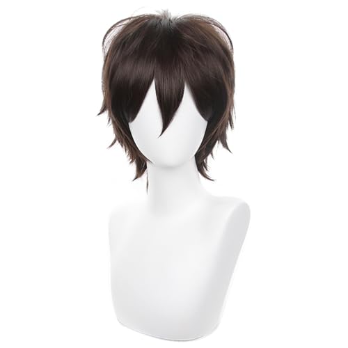 COSPLAZA Brown Cosplay Wig Short Spiky Fluffy Heat Resistant Layered Synthetic Hair Men Women Halloween Party Wig