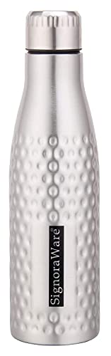 Image of SIGNORA WARE Aace Hammered Single Walled Stainless Steel Fridge Water Bottle, 750 Ml, Silver