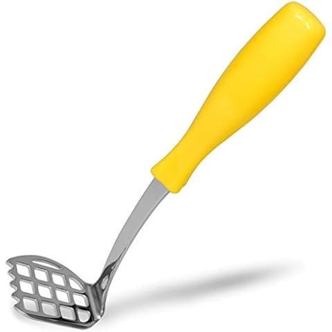 Seki Japan Multifunction Small Potato Masher, Heavy Duty Stainless Steel Manual Smasher with Scoop, Spread and Cut Serrated Tips Cover