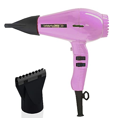 Turbo Power TwinTurbo 3800 Ceramic & Ionic Eco Friendly Pink Hair Dryer + M Hair Designs Hot Blow Attachment (Bundle) Fast-Drying Frizz-Control Professional Blow Dryer