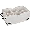 GoCraft 6 Compartment Flatware Caddy, Multipurpose Organiser for Kitchen Cutlery, Dining Silverware Condiments, Arts, Makeup Brushes, White Washed Mango Wood Caddy with Metal Handles