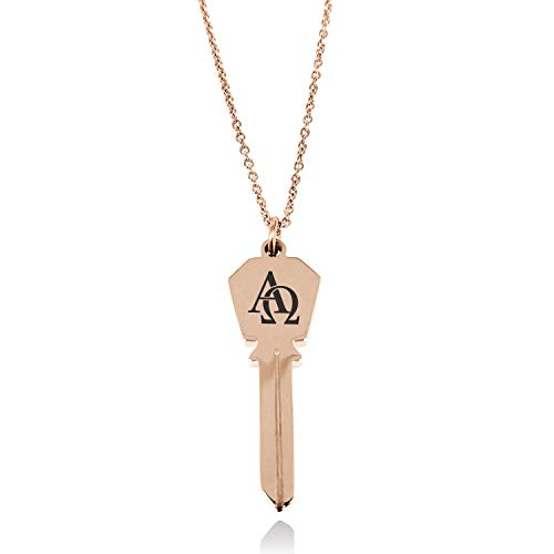 Tioneer Rose Gold Plated Stainless Steel Alpha & Omega Hexagon Head Key Charm Pendant Necklace