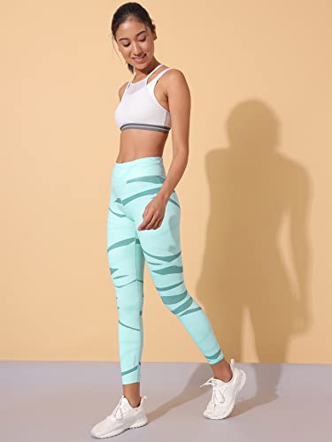 Image of CULT High Waist Running Tights with Side Pocket | Geometric Print | Breathable | Moisture-Wicking | Curved Hem