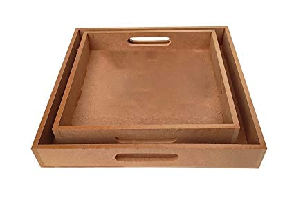 VININGS DIY Engineered Wood Serving Tray, Wedding Decoration Tray, Multiuse Tray and Platters in Raw Set of 2 (Size:- 12x12 & 10 x10 inch)